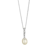 Silver Freshwater Pearl And Cz Drop Necklace